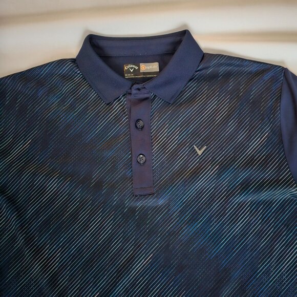 Callaway Opti-Dri Navy Blue Striped Short Sleeve Golf Tee Polo Shirt Size Medium - Picture 4 of 8